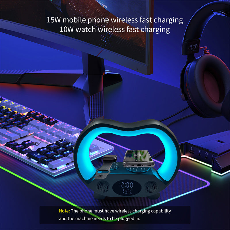 6-in-1 Intelligent LED Ambience Lamp with Wireless Charger & Speaker