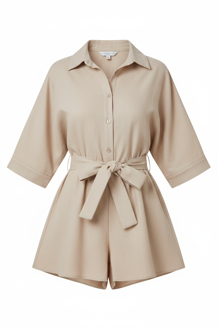 Fashion Belt Short-sleeved Jumpsuit Women's All-matching