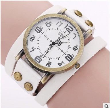 CCQ Vintage Leather Wrap Bracelet Watch 1347