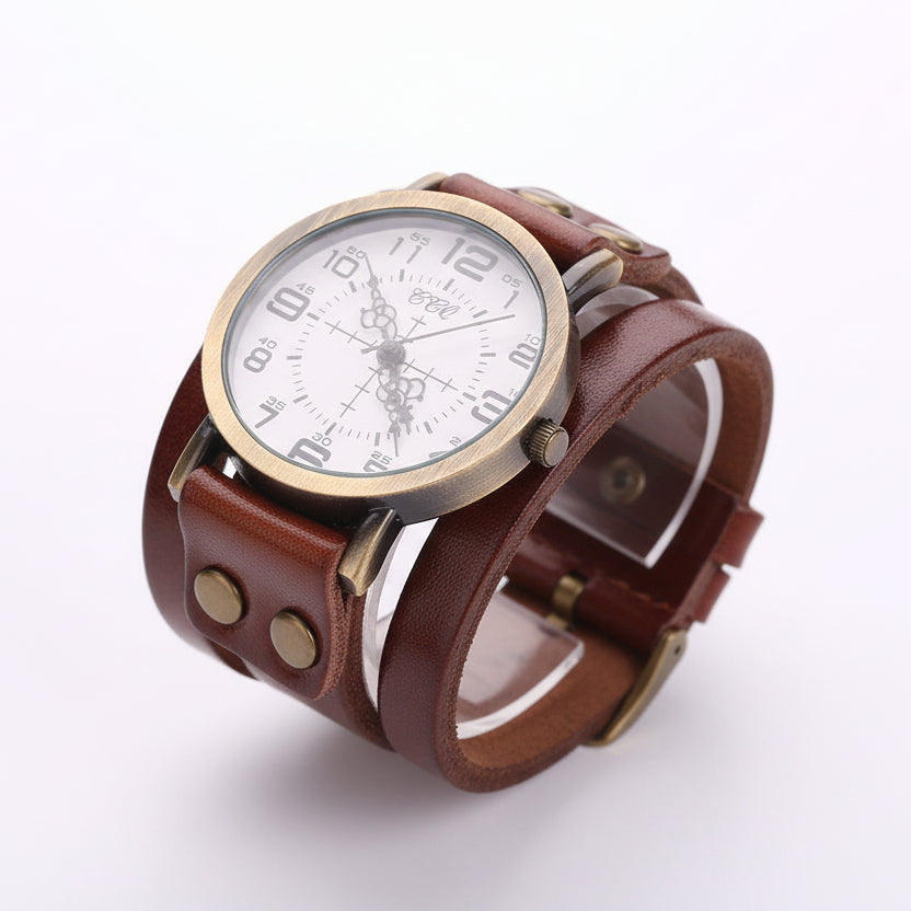 CCQ Vintage Leather Wrap Bracelet Watch 1347