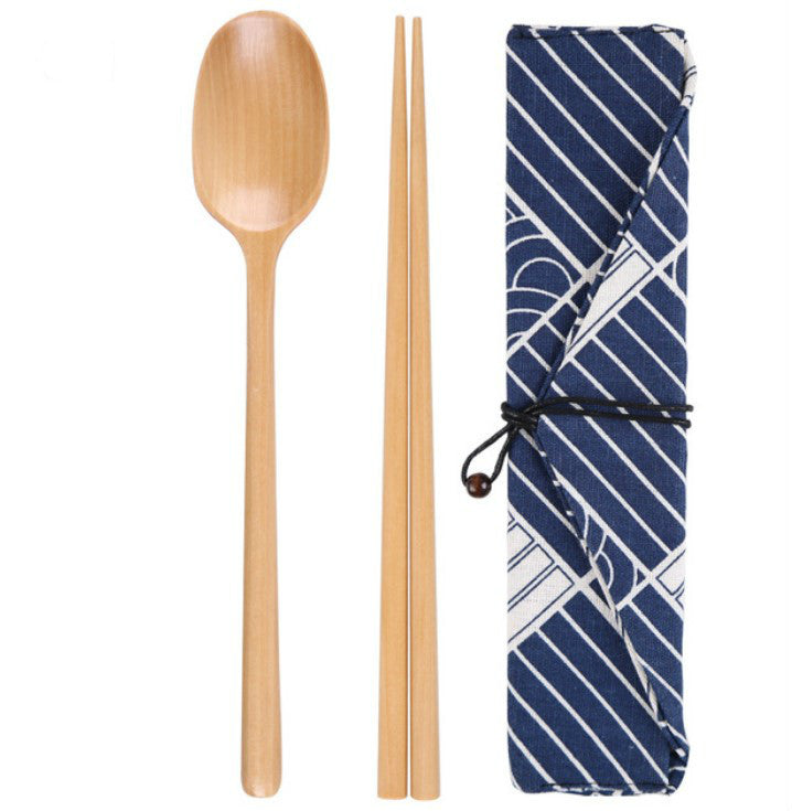 Three spoons set with wooden chopsticks