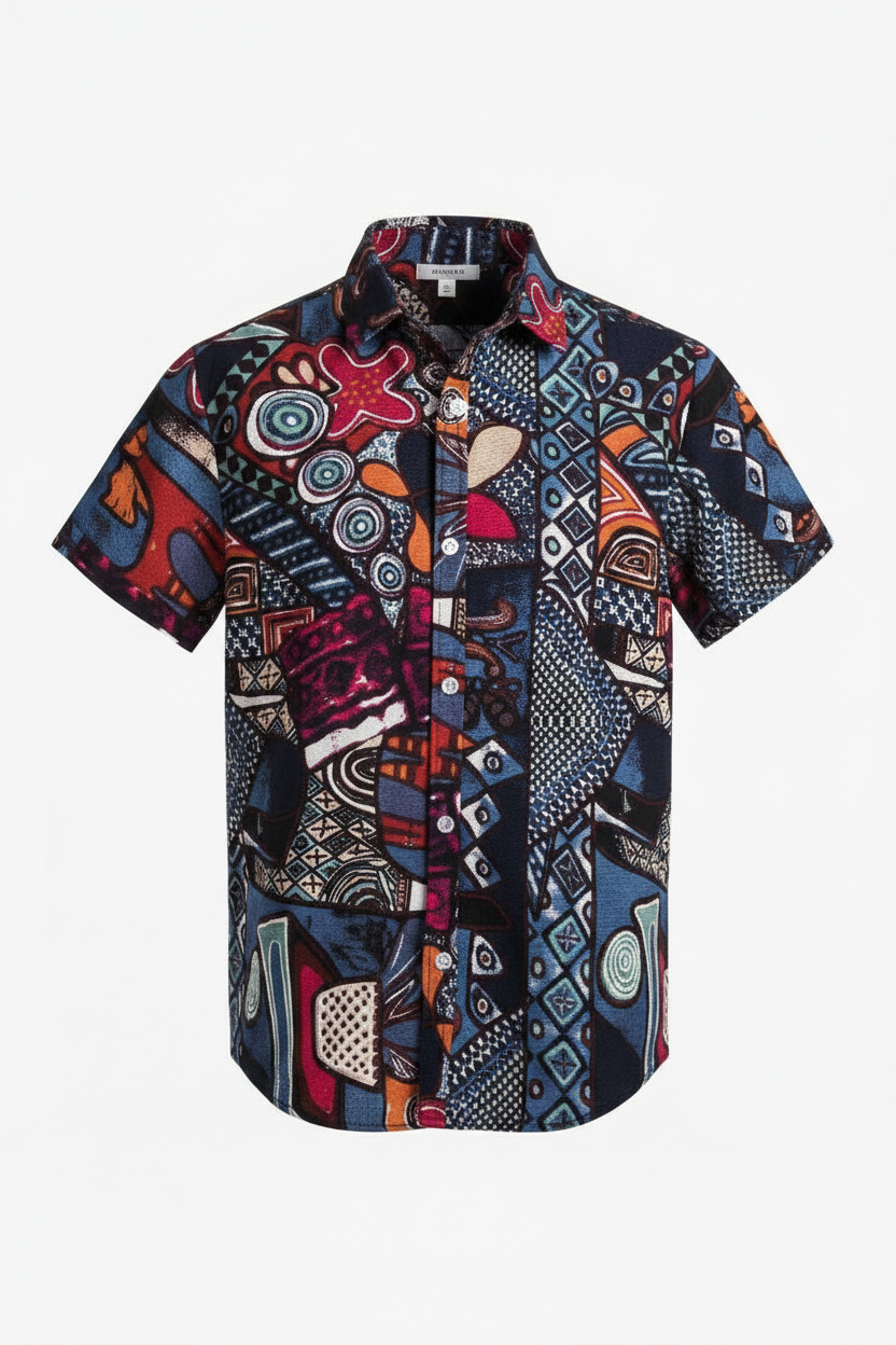 Men's Ethnic Style Floral Linen Short Sleeve Shirt