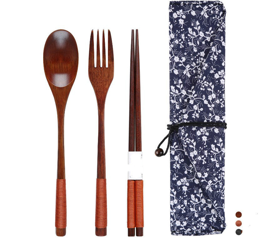 Three spoons set with wooden chopsticks