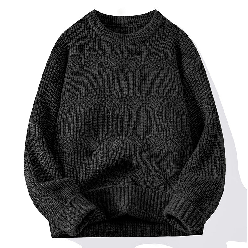 Men's Solid-Colour Retro Crew Neck Long-Sleeve Knitted Sweater