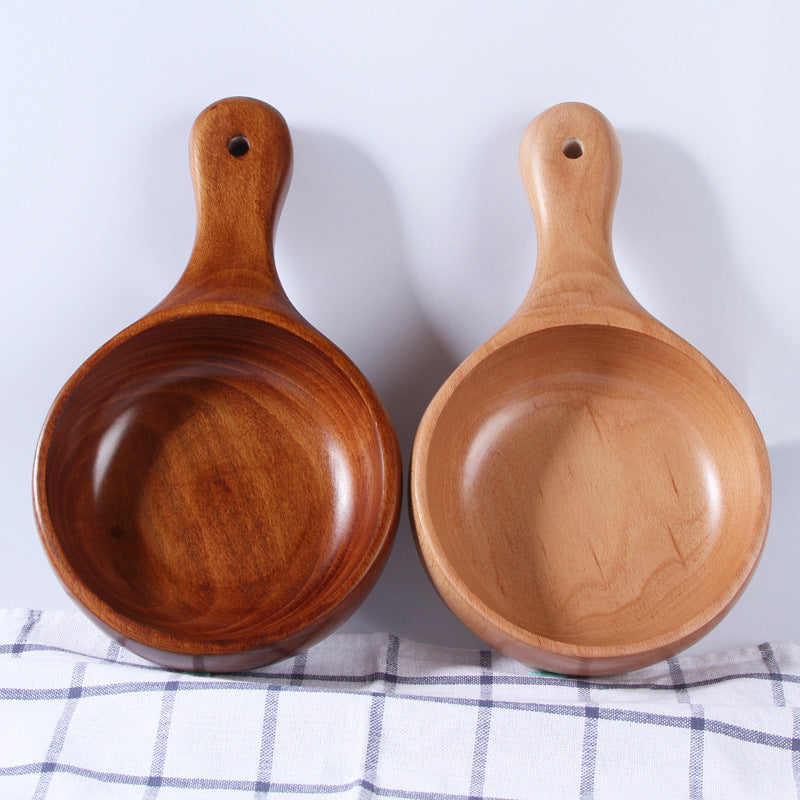 Multifunctional Wooden Bowl Wooden Tableware With Handle For Fruit Salad Bowl