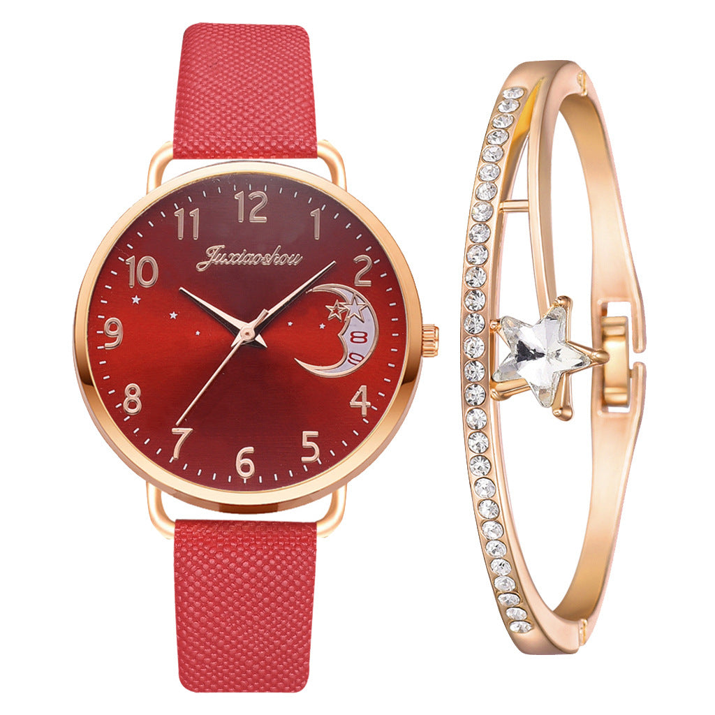 Lovely Moon Pattern Ladies Quartz Watch