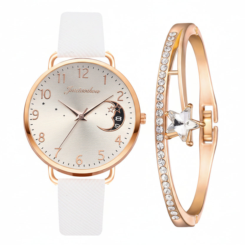Lovely Moon Pattern Ladies Quartz Watch