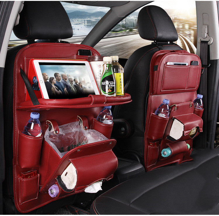PU Leather Car Seat Back Organizer with Tray