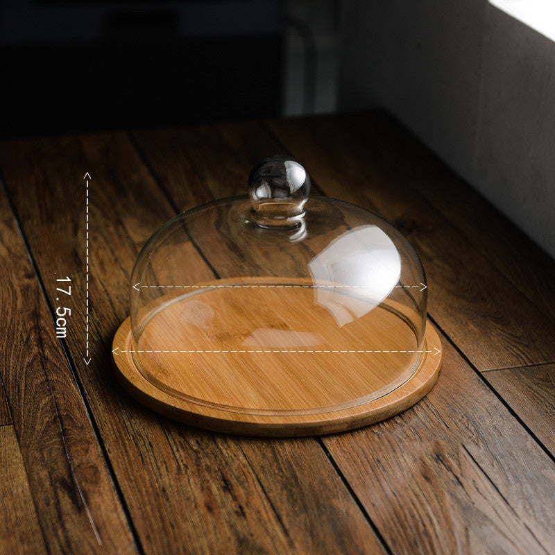 Bamboo wooden cake glass cover tray