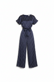 Women's Polka Dot Short Sleeve Lace-Up Jumpsuit
