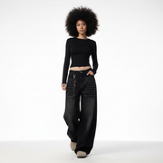 Retro Washed Straight Jeans Loose Drooping Wide Leg Pants