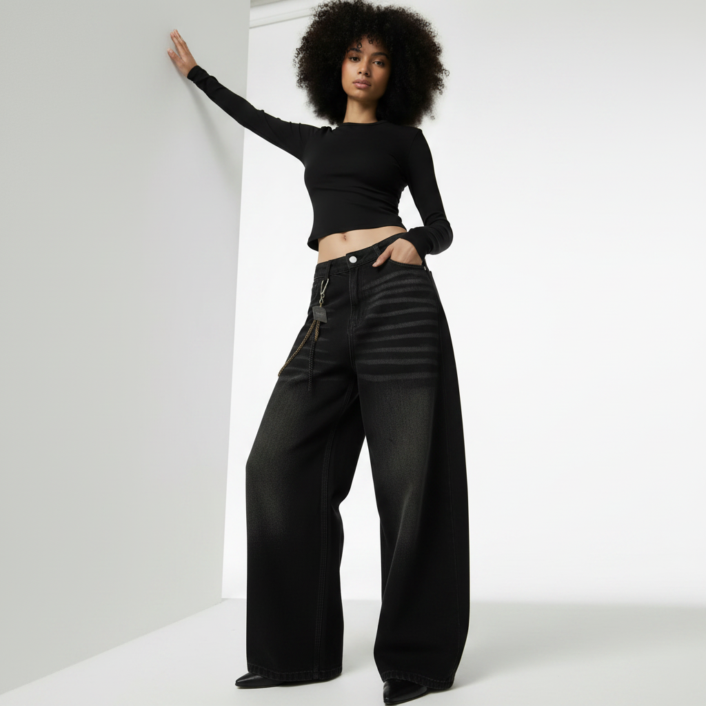 Retro Washed Straight Jeans Loose Drooping Wide Leg Pants