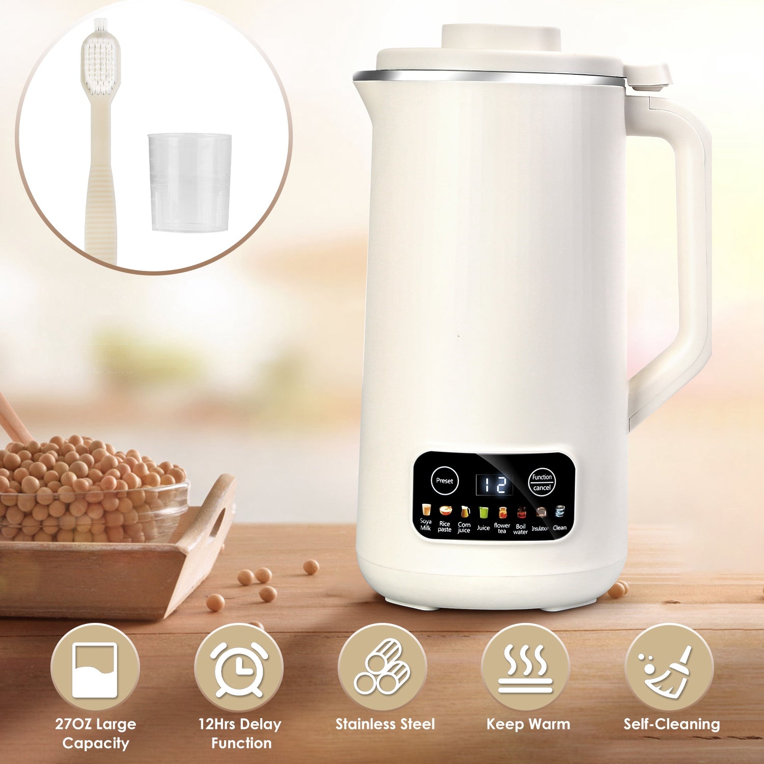 27OZ Smart Nut & Soy Milk Maker (12H Delay & Self-Cleaning)