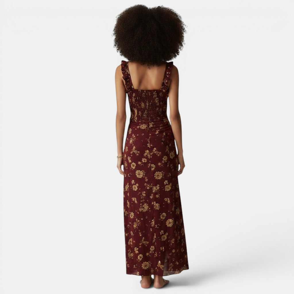 Women's Retro Ruffle-Trimmed Sleeveless Slip Dress – High Side Slit