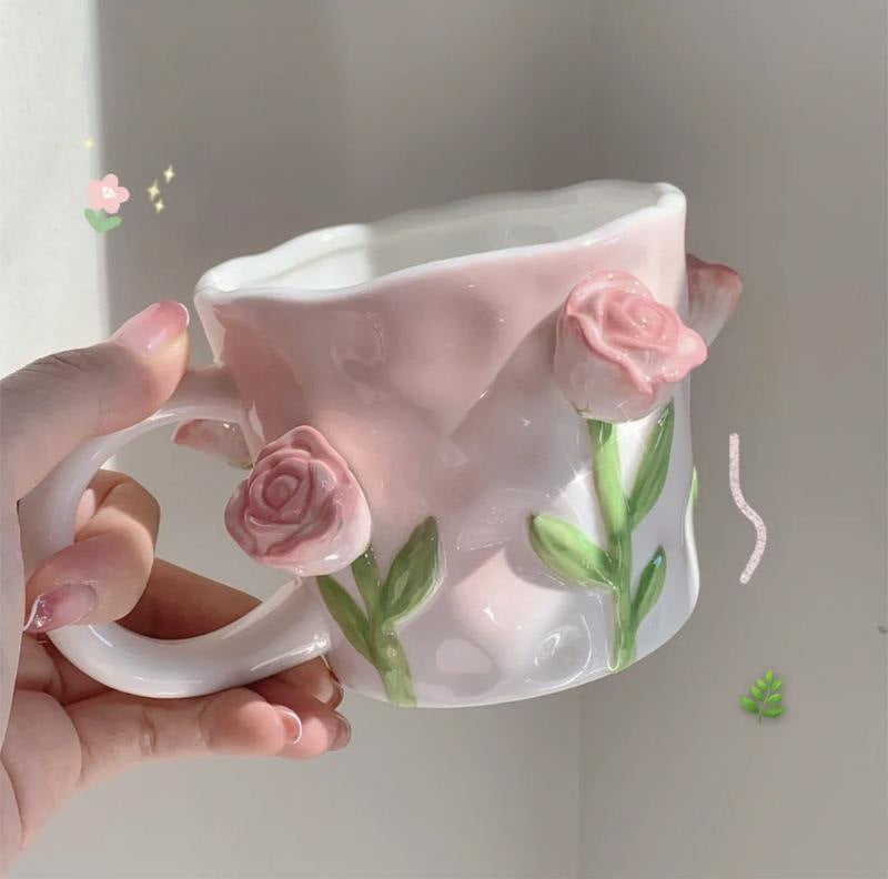 Girl Tulip Girl Heart Hand Painted Mug Ceramic