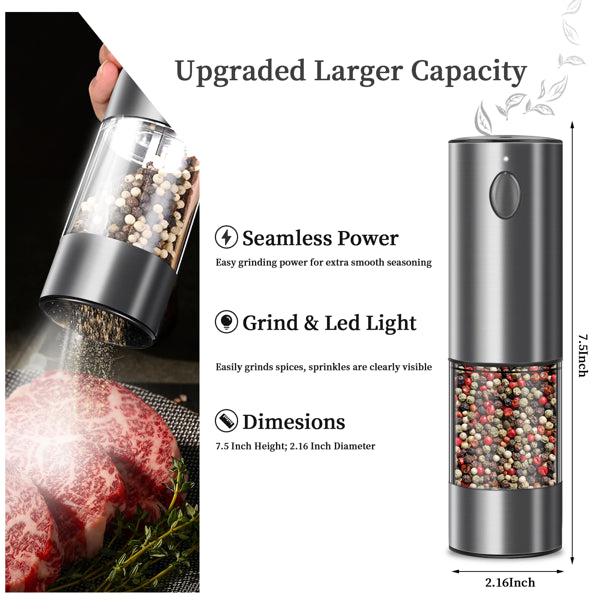 2PCS Battery-Powered Electric Salt & Pepper Grinder Set