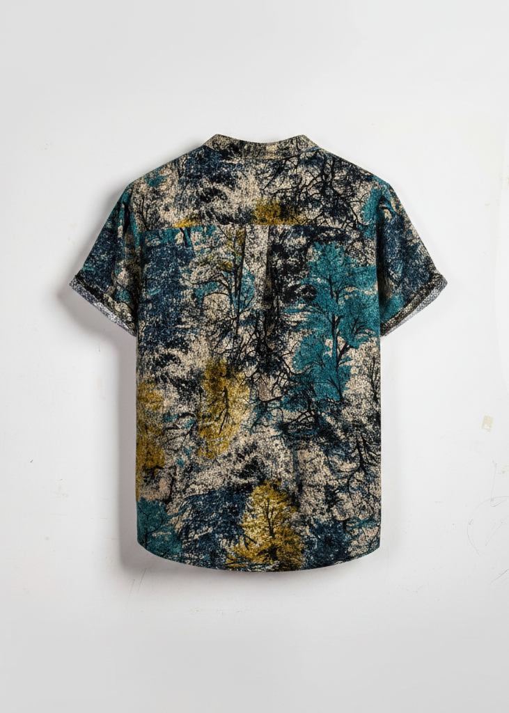 Men's Floral Stand Collar Loose Short Sleeve Shirt