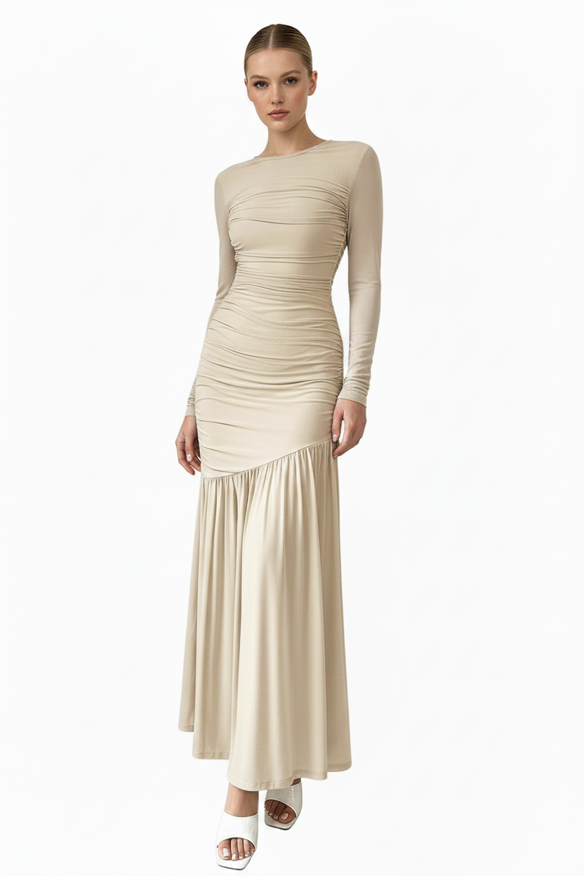 Fashionable Slim-fit Pleated Elegant Long-sleeve Dress