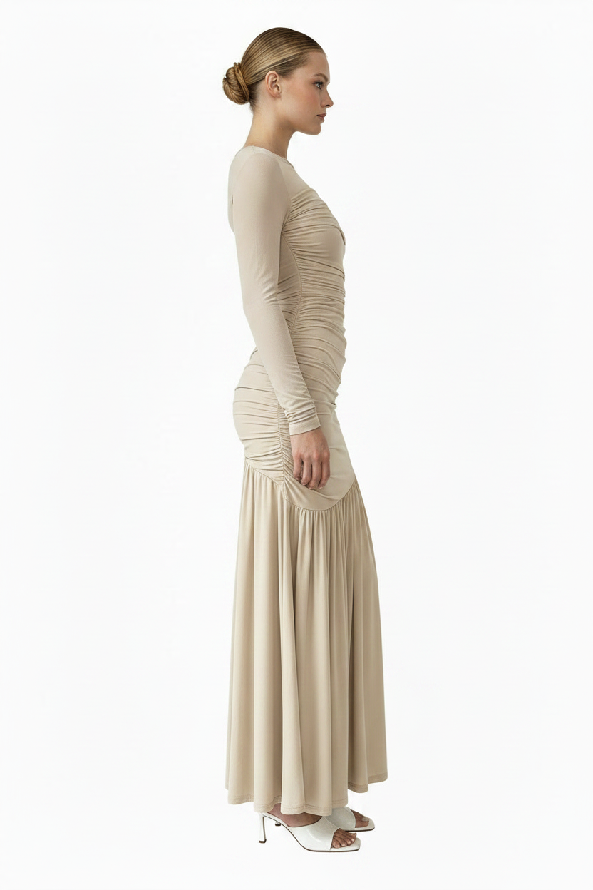 Fashionable Slim-fit Pleated Elegant Long-sleeve Dress