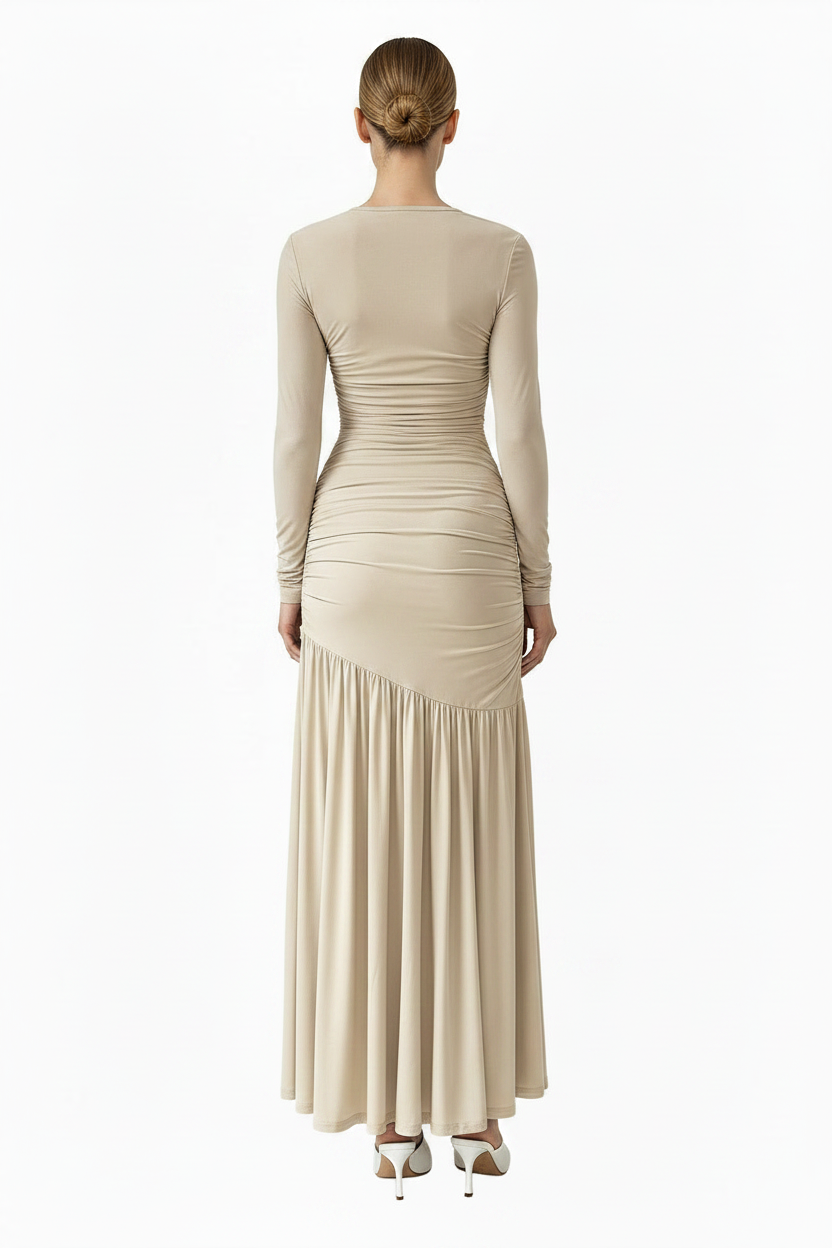 Fashionable Slim-fit Pleated Elegant Long-sleeve Dress