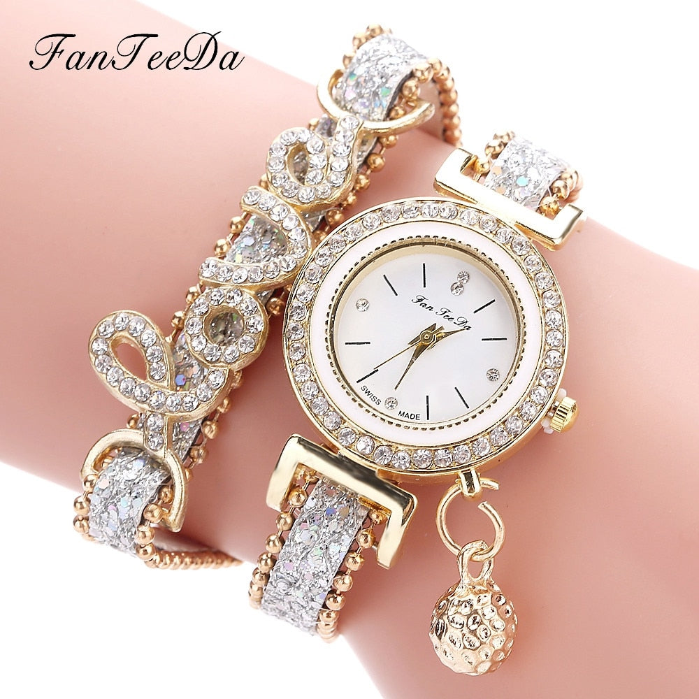 FanTeeDa Rhinestone Bracelet Watch Set