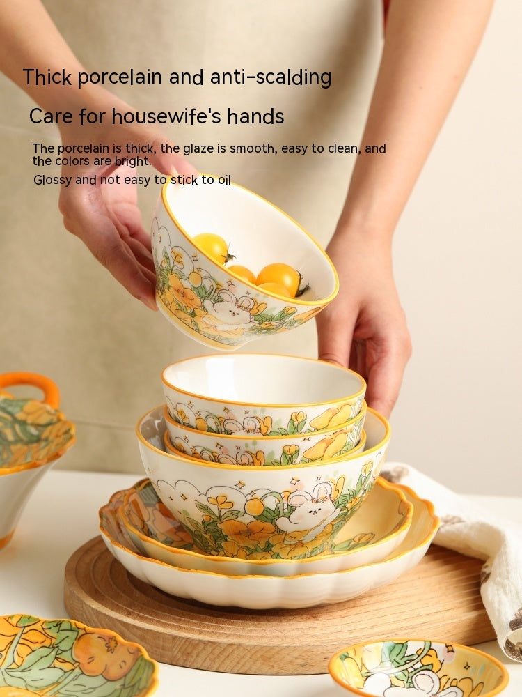 Ceramic Tableware Cartoon Large Binaural Plate Good-looking Steak Plate Fruit Salad Bowl