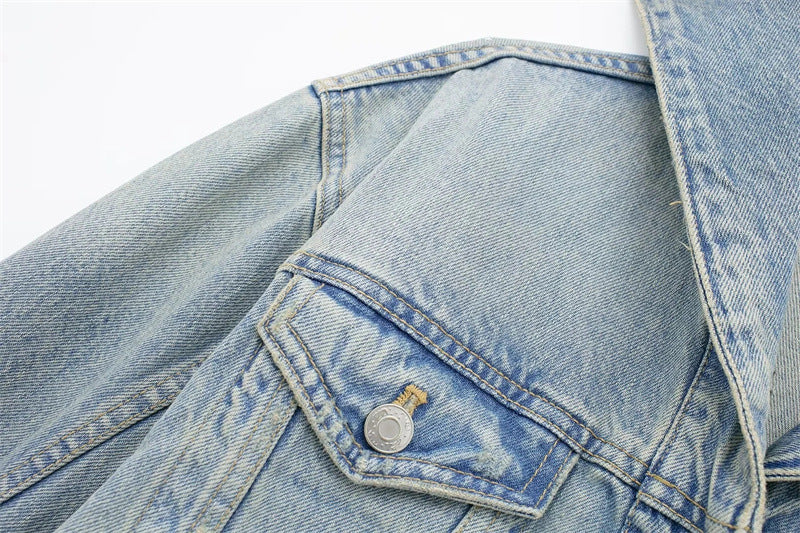 Women's Washed Frayed Hem Hooded Denim Jacket