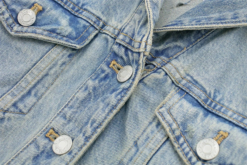 Women's Washed Frayed Hem Hooded Denim Jacket