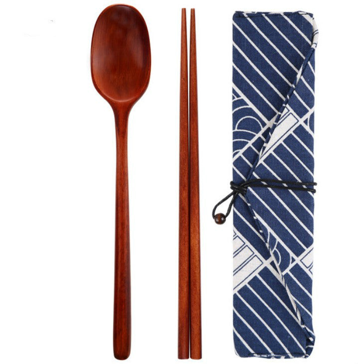 Three spoons set with wooden chopsticks