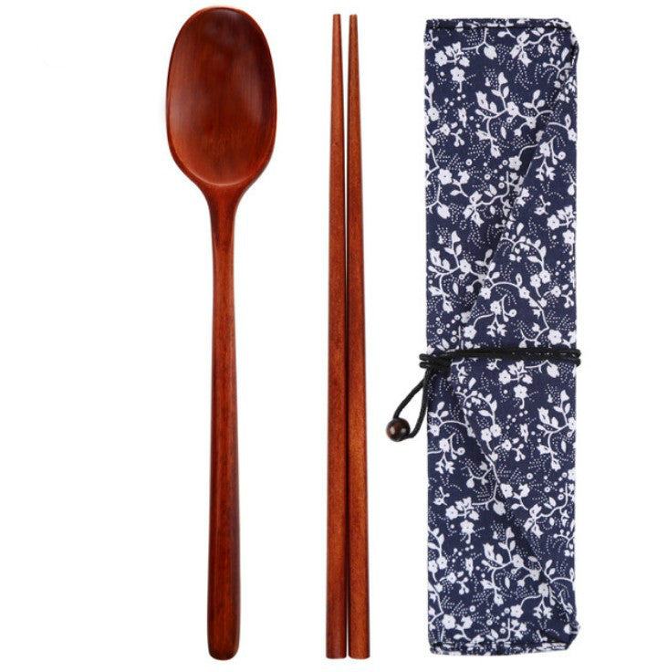Three spoons set with wooden chopsticks