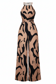 Women's Milk Stripe Halter-Neck Wide-Leg Jumpsuit
