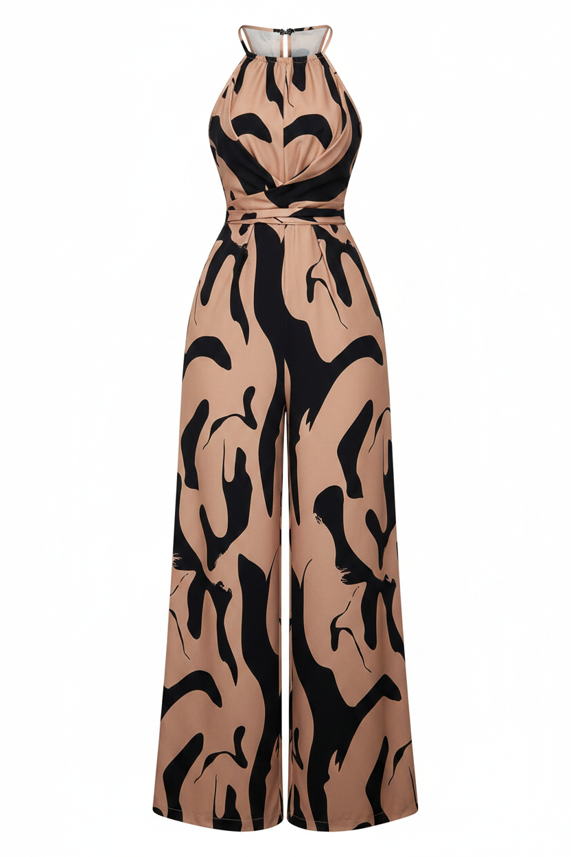 Women's Milk Stripe Halter-Neck Wide-Leg Jumpsuit