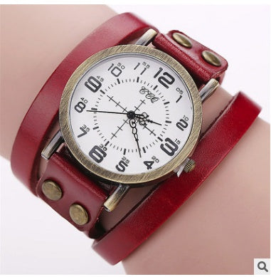 CCQ Vintage Leather Wrap Bracelet Watch 1347