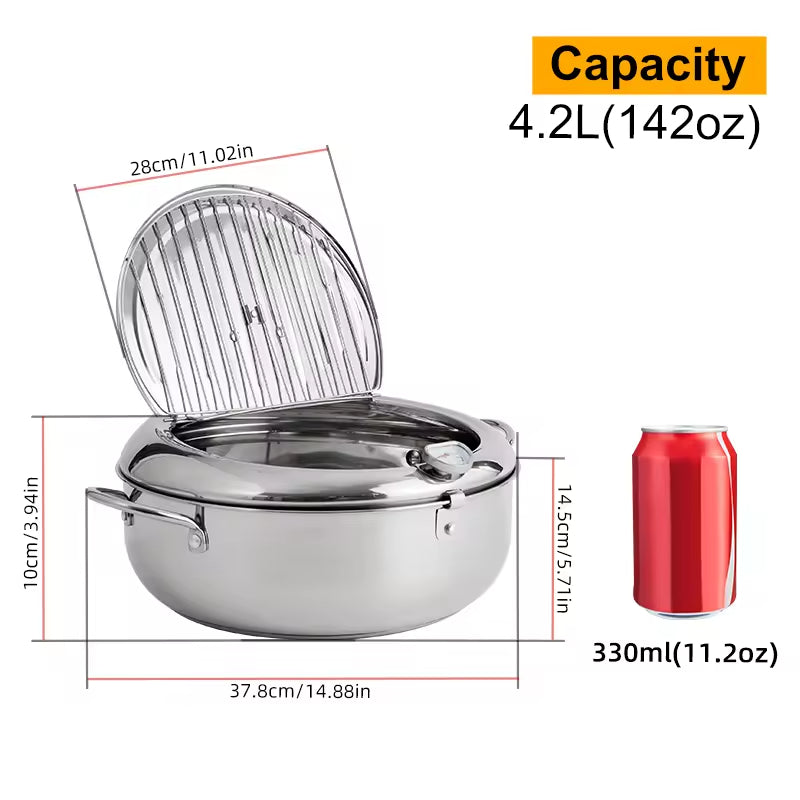 Tempura Deep Fryer Japanese Style Deep Fryer 304 Stainless Steel With Thermometer And Filter Cookware Deep Fryer