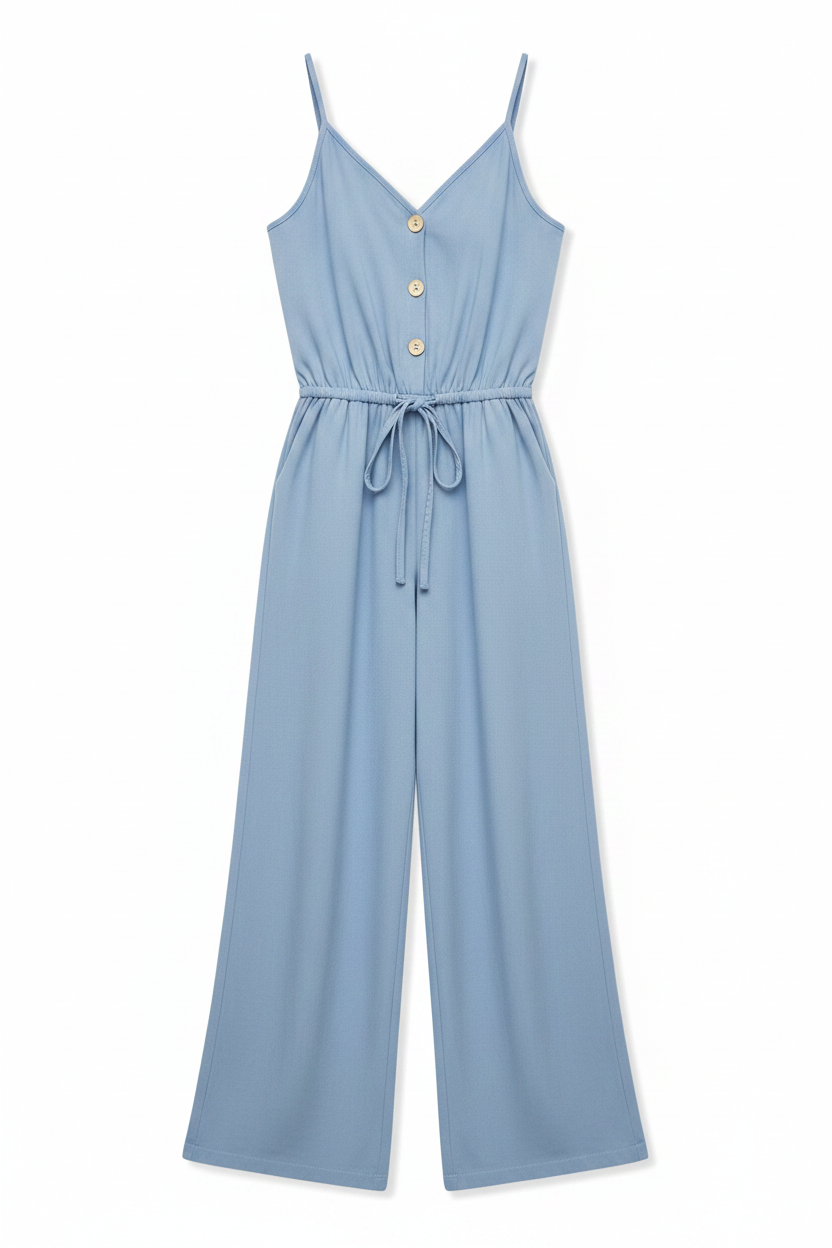 Women's Solid-Colour Casual Belted Strap Jumpsuit