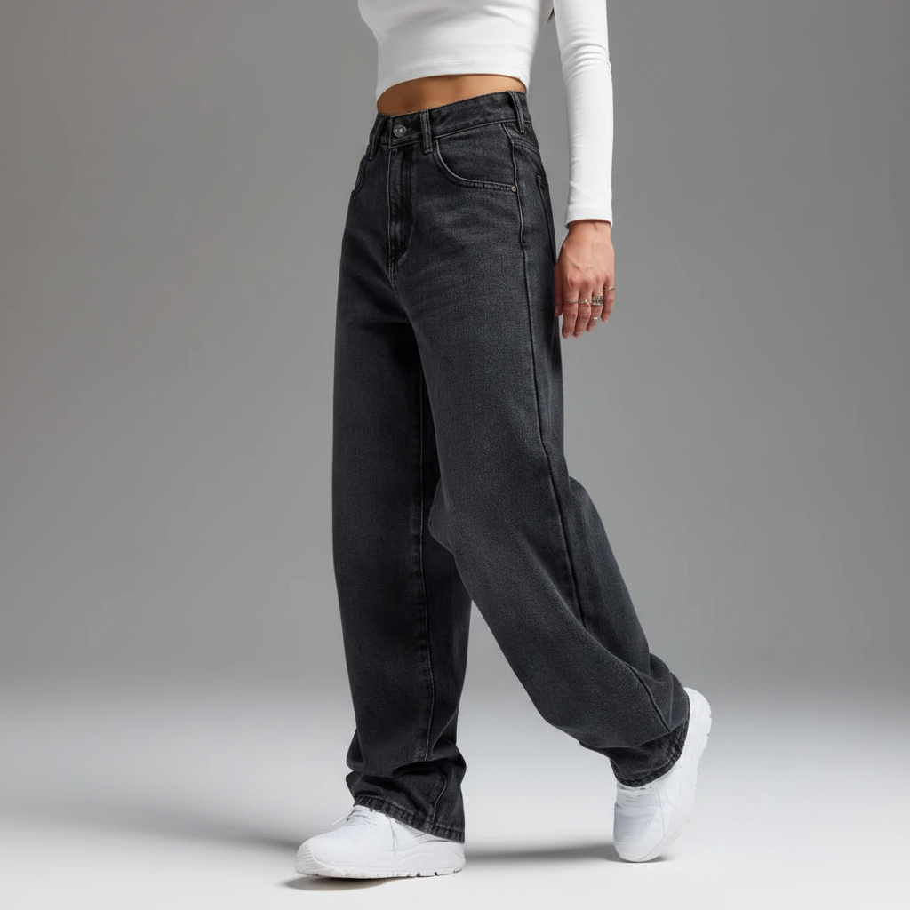Womens Loose Wide-leg Denim Jeans