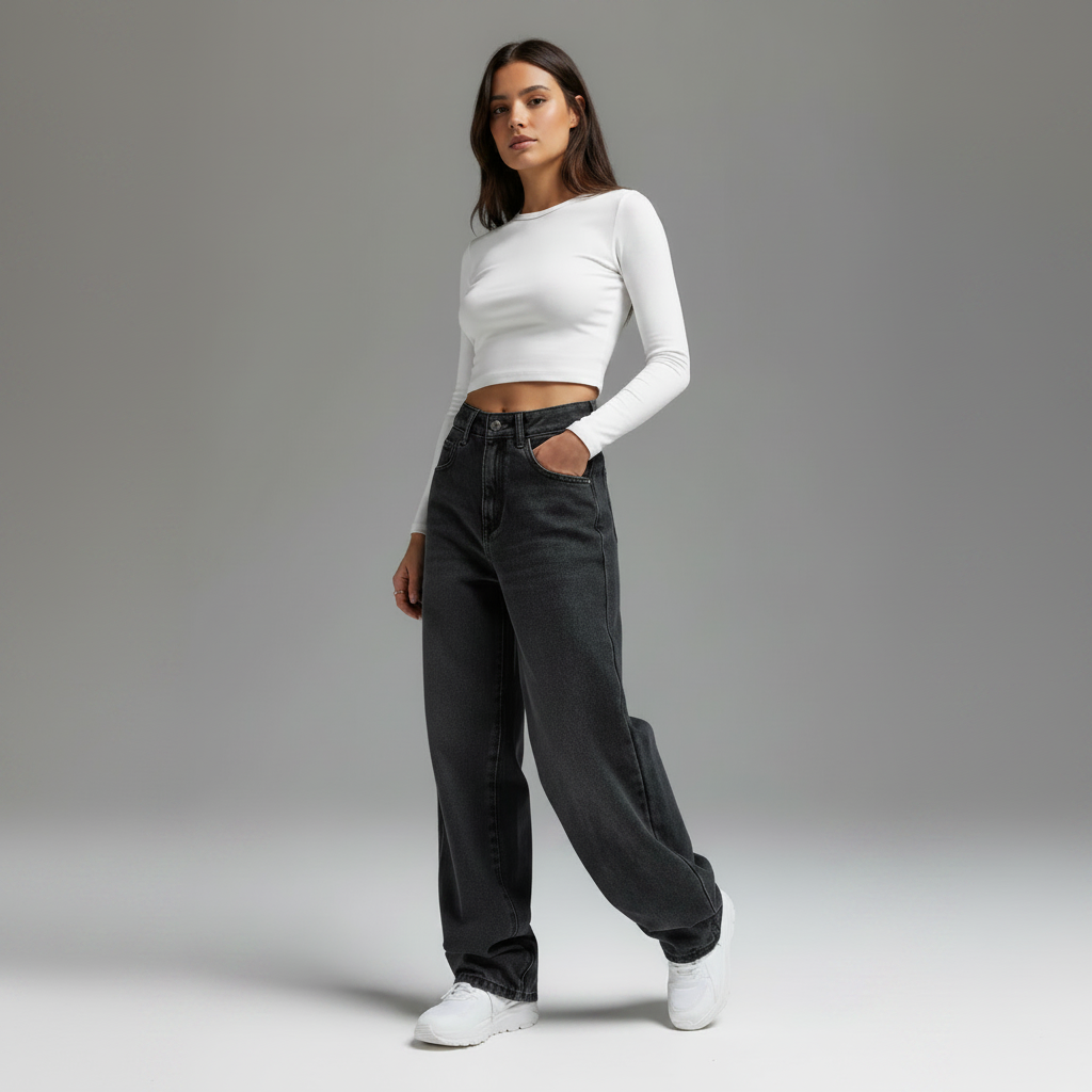 Womens Loose Wide-leg Denim Jeans
