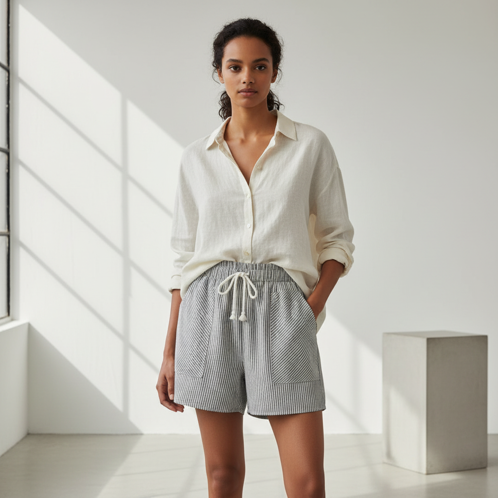 Women's High-Waisted Fashionable Striped Casual Shorts