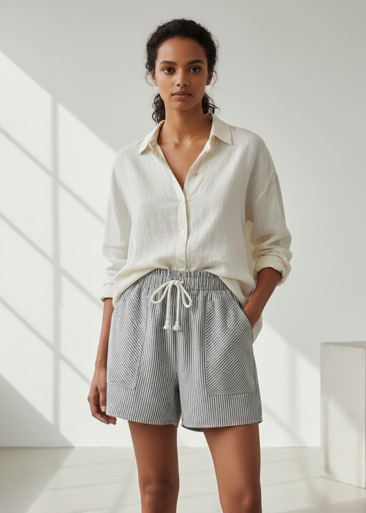 Women's High-Waisted Fashionable Striped Casual Shorts