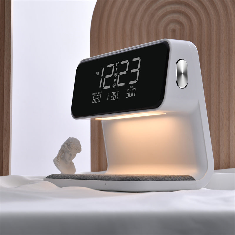 Cre3-in-1 Bedside Lamp with Wireless Charging & Alarm Clock