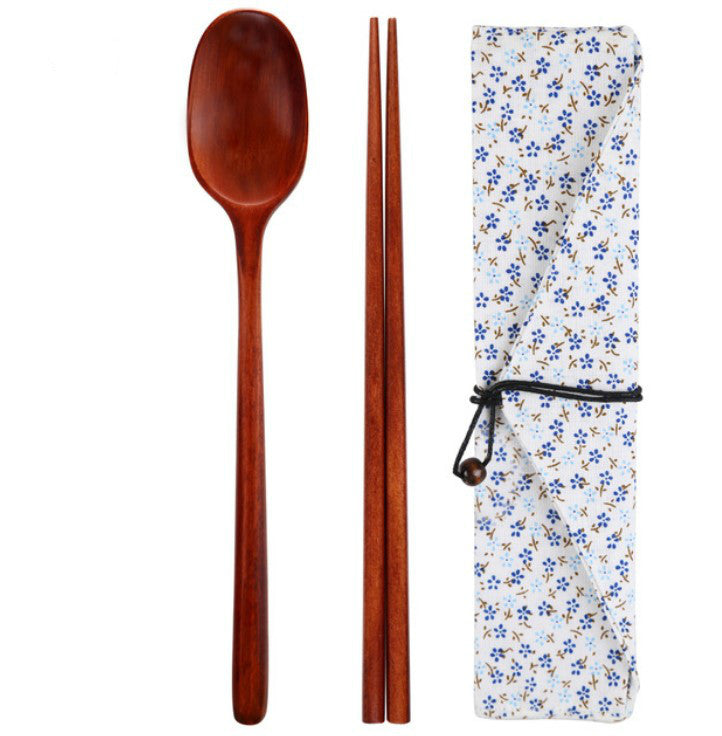 Three spoons set with wooden chopsticks