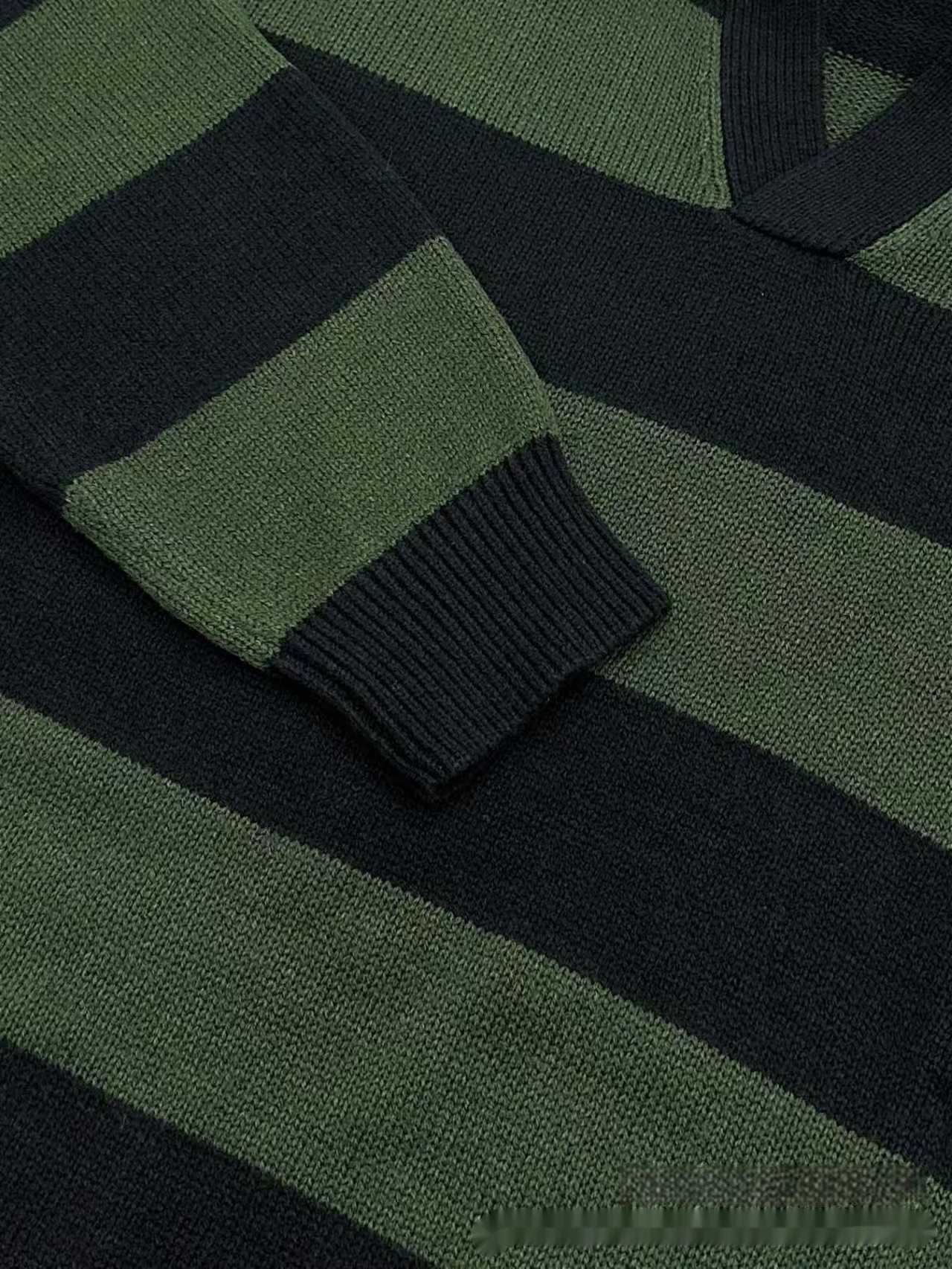 Men's Casual V-Neck Contrast Stripe Long-Sleeve Knit Pullover