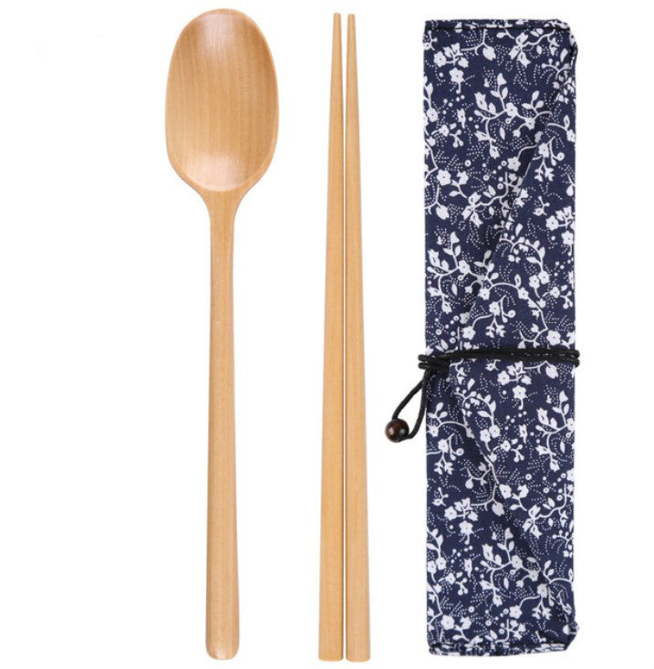 Three spoons set with wooden chopsticks
