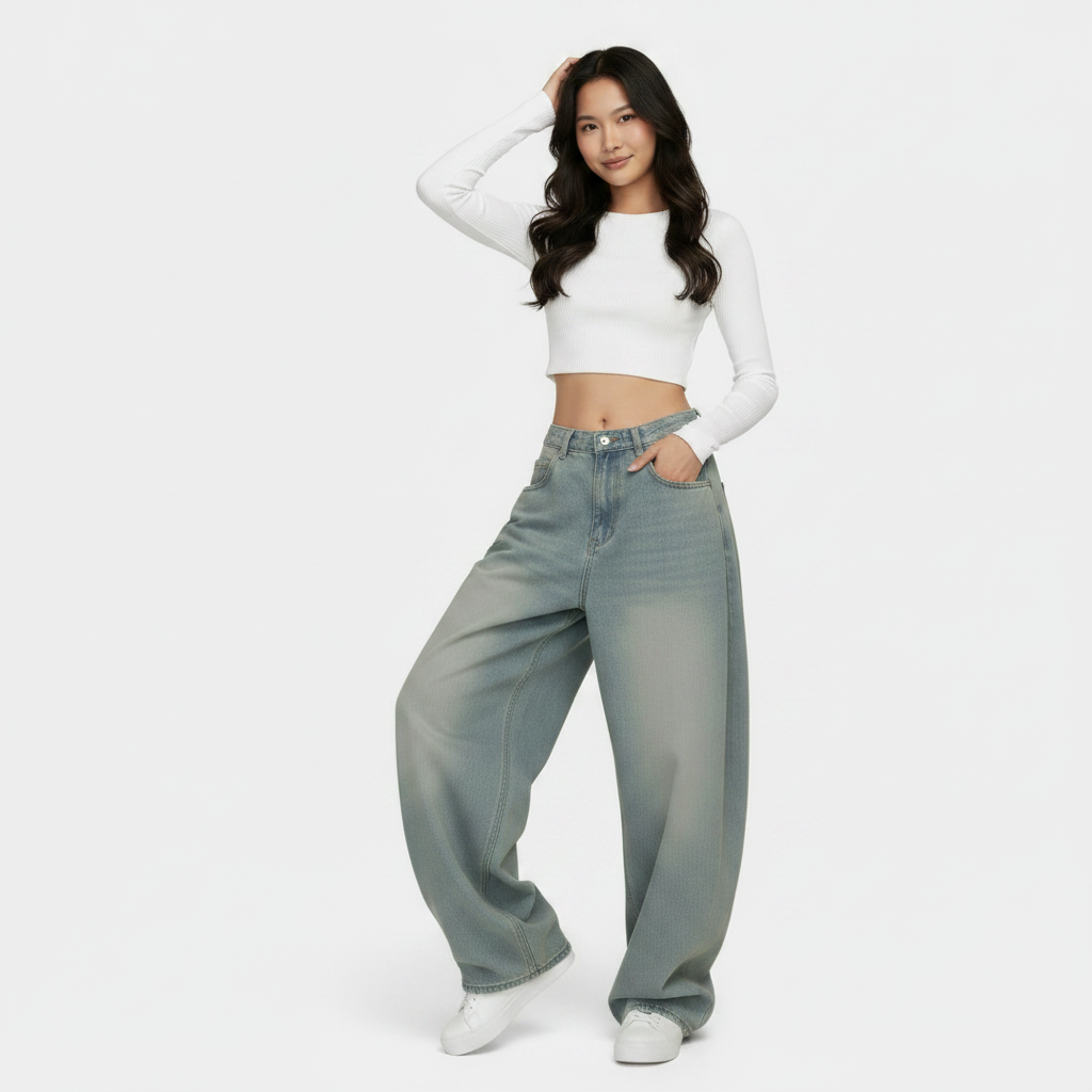 Retro High Waist Loose Straight Jeans For Women