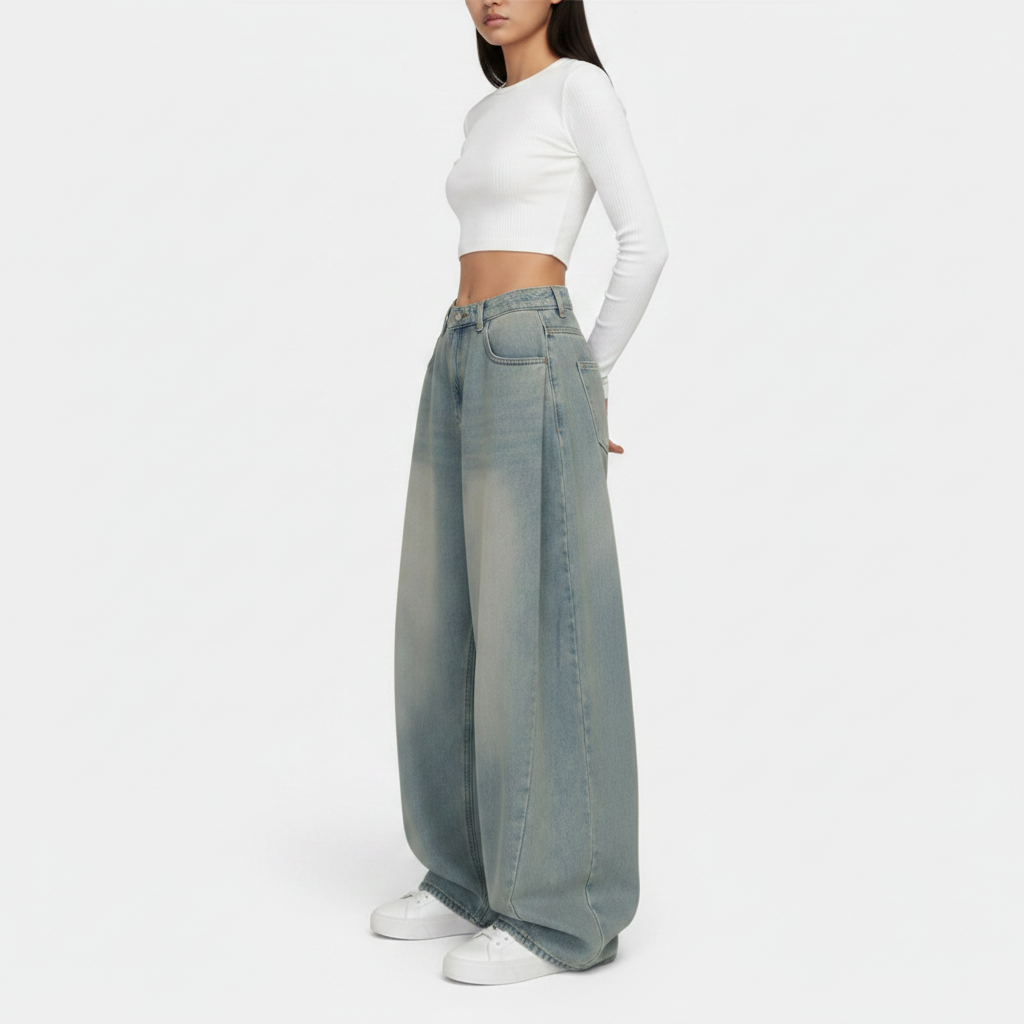 Retro High Waist Loose Straight Jeans For Women