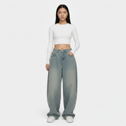 Retro High Waist Loose Straight Jeans For Women