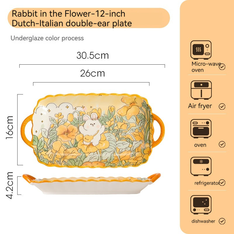 Ceramic Tableware Cartoon Large Binaural Plate Good-looking Steak Plate Fruit Salad Bowl