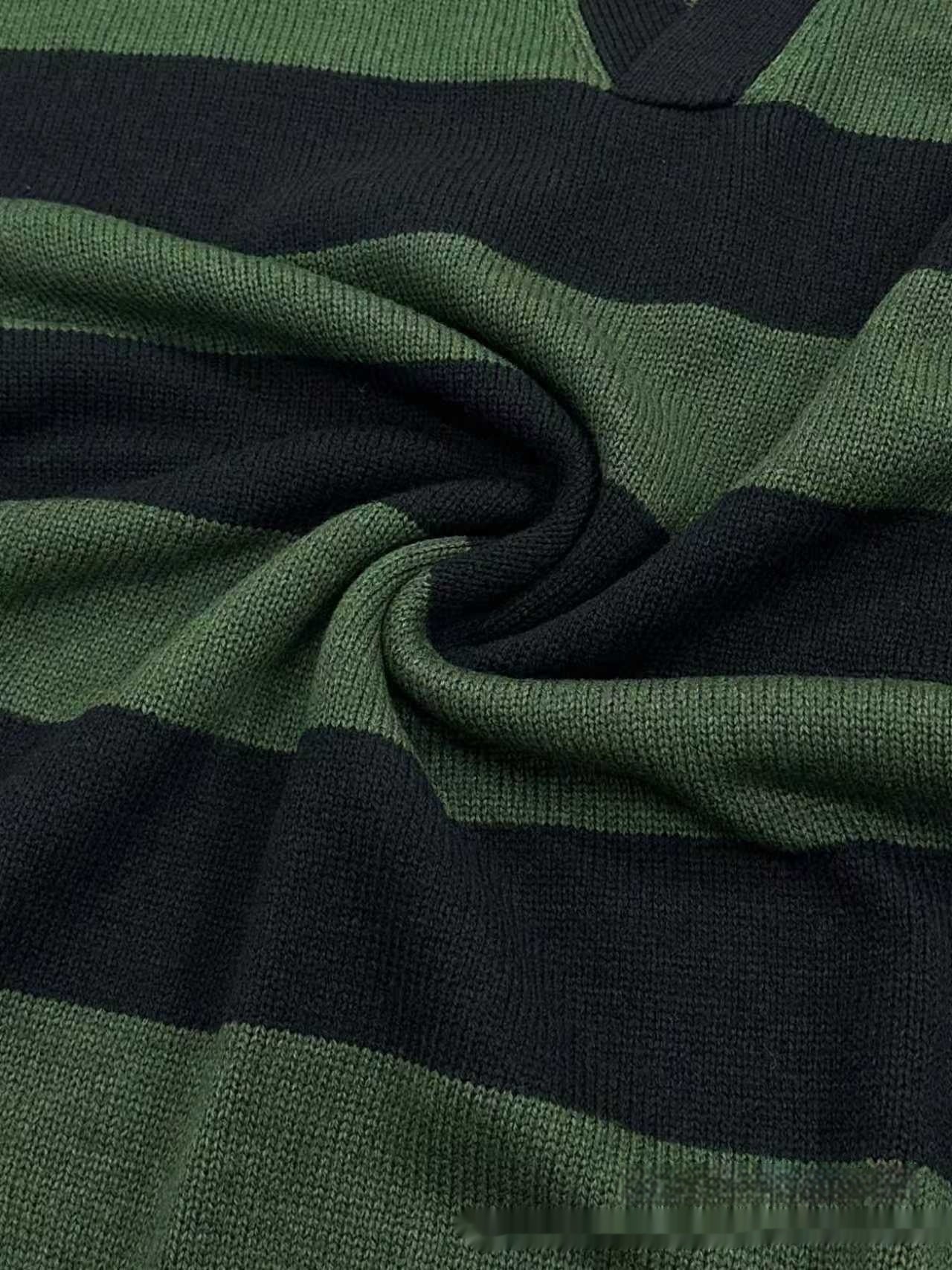 Men's Casual V-Neck Contrast Stripe Long-Sleeve Knit Pullover