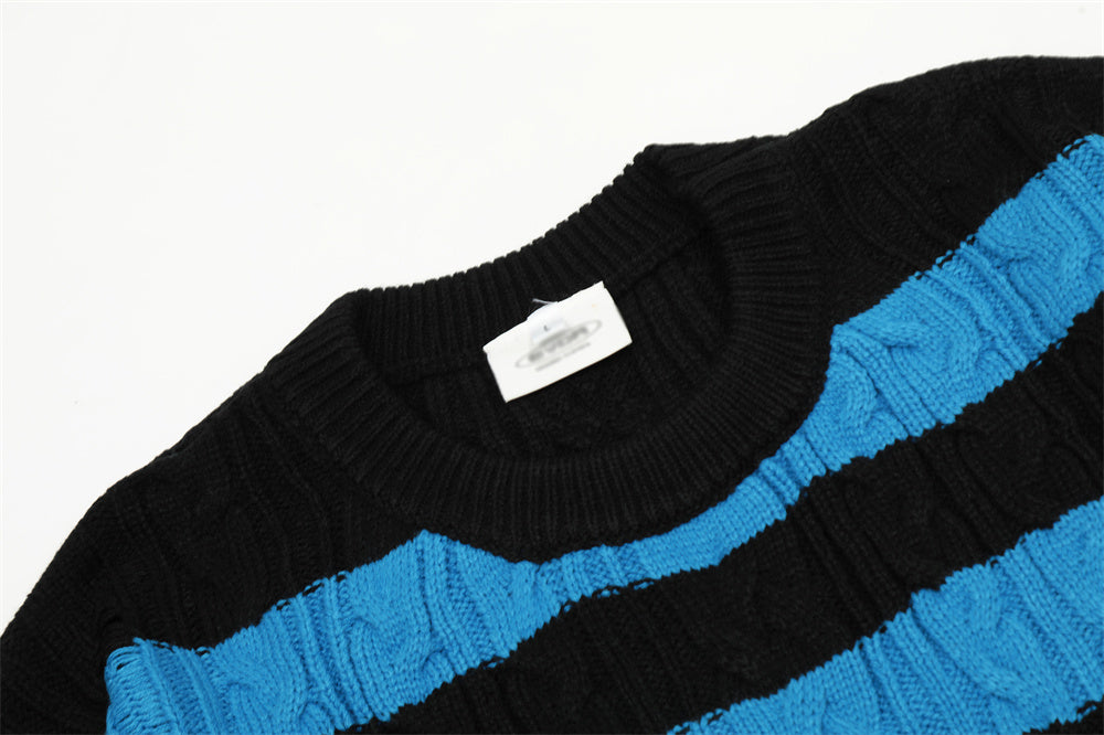 Men's Contrast Colour Striped Round Neck Sweater
