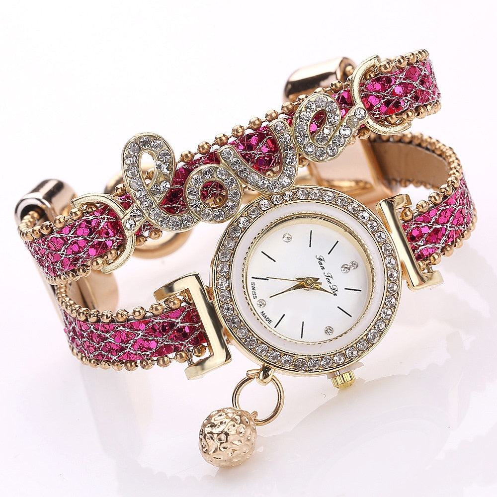 FanTeeDa Rhinestone Bracelet Watch Set